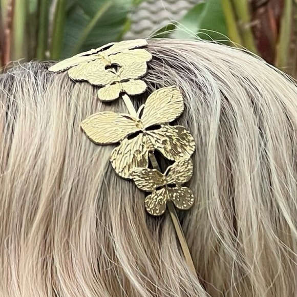Allover Gold Butterfly Small Large Etched Metal Boho Minimalist Preppy Headband - Picture 3 of 4